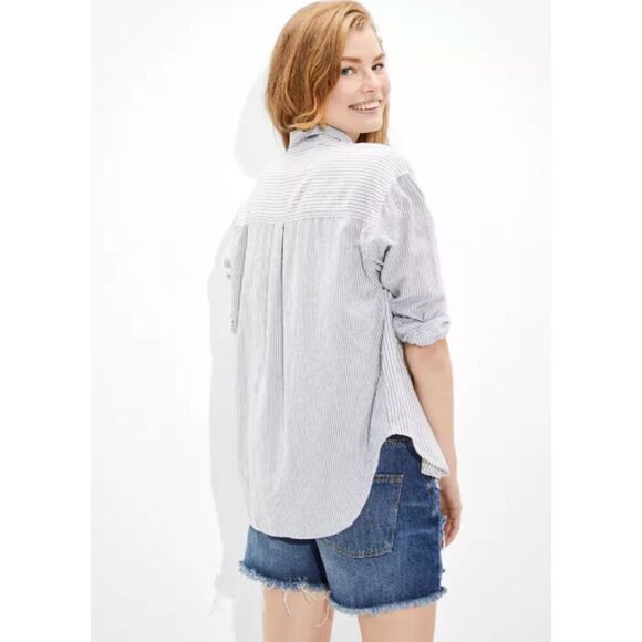 American Eagle Striped Oversized Oxford Button-Up Shirt Size XS - Picture 1 of 6